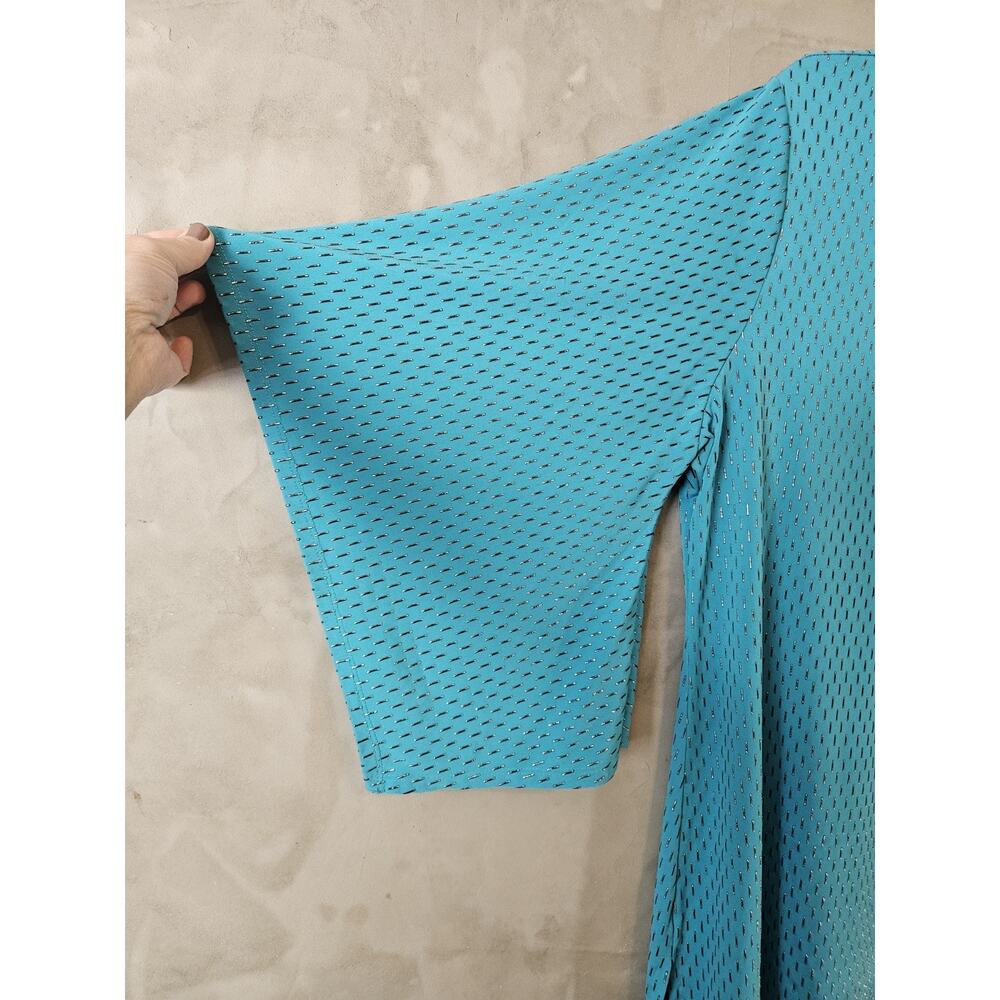 JM Collection Size XL Teal Knit V-Neck 3/4 Sleeve Blouse - Picture 5 of 8